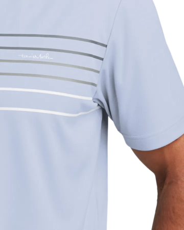 Closeup of a TM1MY400 TravisMathew Coto Performance Chest Stripe Polo